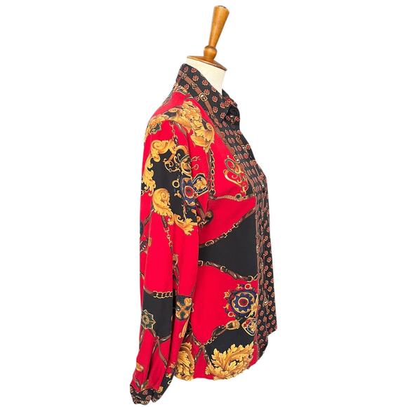 Vintage 100% Silk 90's Talbots Gucci Inspired Maximalist Blouse Size 4 - Picture 4 of 6